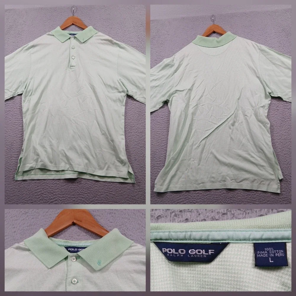 Polo‎ Golf Ralph Lauren Pima Cotton Houndstooth Polo Shirt Mens L Mint Green EUC